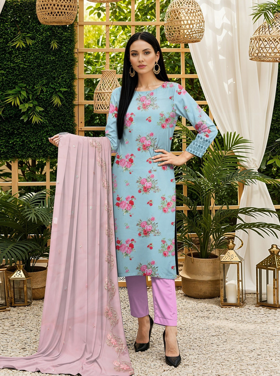 3pc Summar Lawn Suit (Organza dupatta)