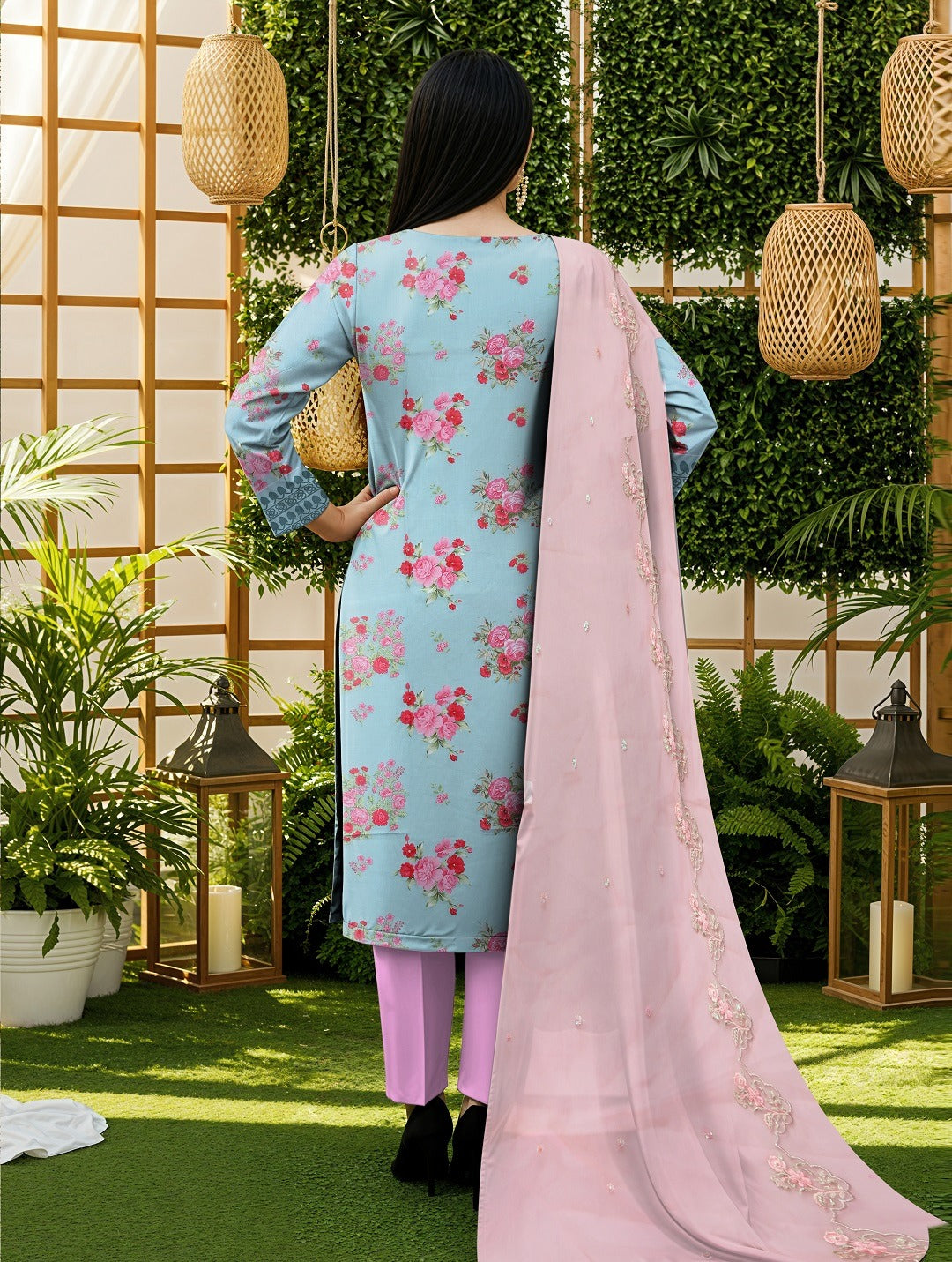 3pc Summar Lawn Suit (Organza dupatta)