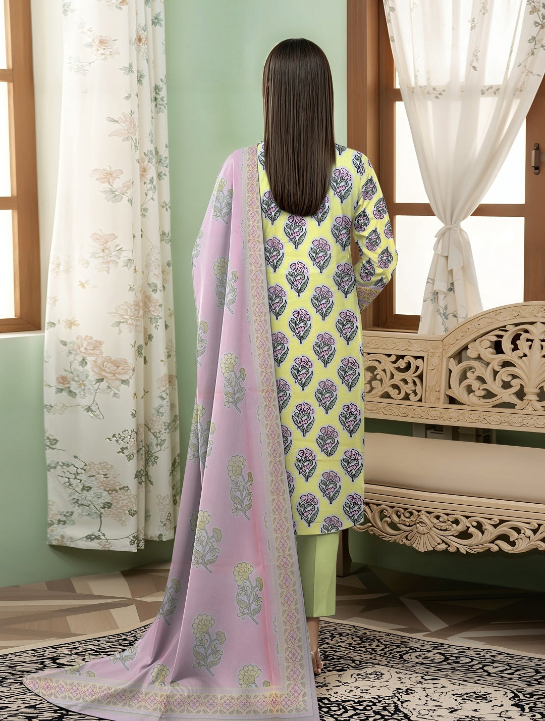 3pc Summar Lawn Suit (Organza dupatta)