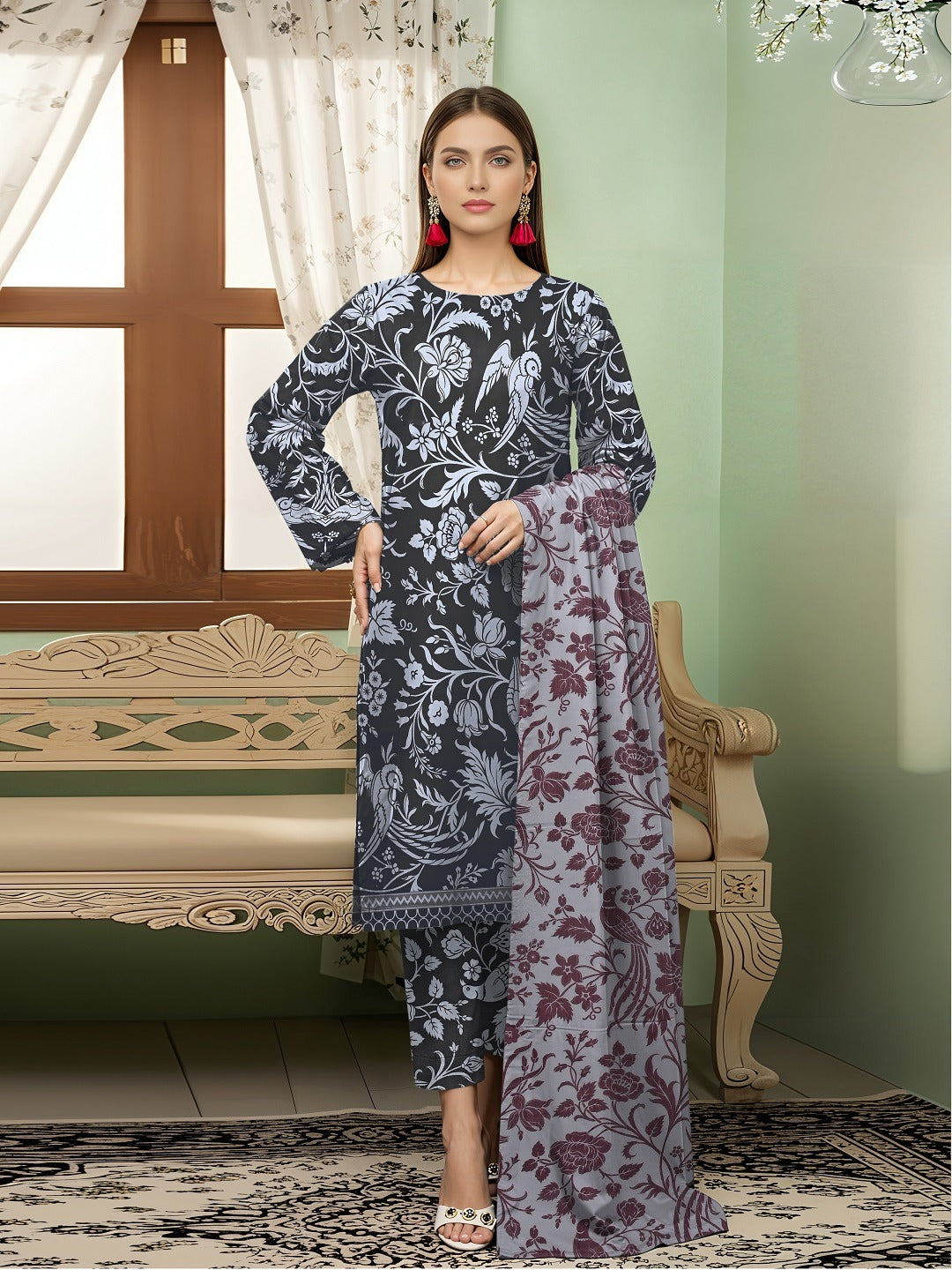 3pc Summar Lawn Suit (Bembar dupatta)