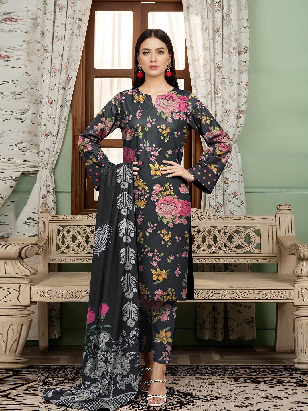 3pc Summar Lawn Suit (Organza dupatta)