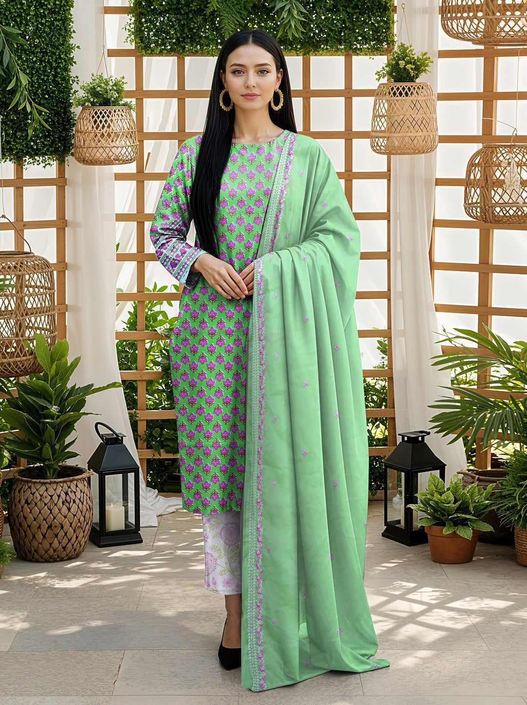 3pc Summar Lawn Suit (Embroidery dupatta Bembar)