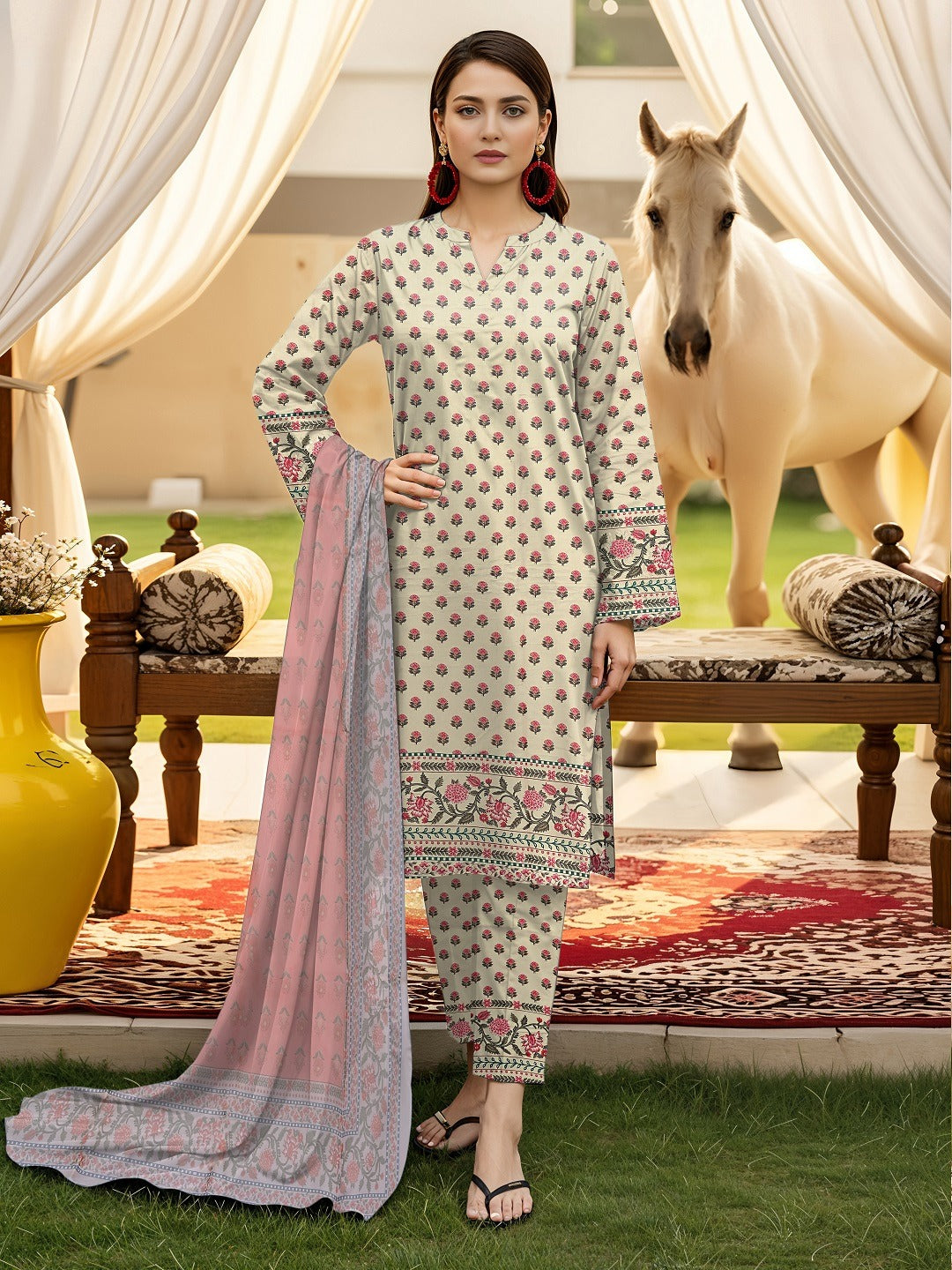 3pc Summar Lawn Suit (Organza dupatta)